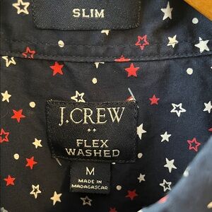 J. Crew Navy Short-Sleeve Button-Down Shirt with Multicolor Dot Flag Print